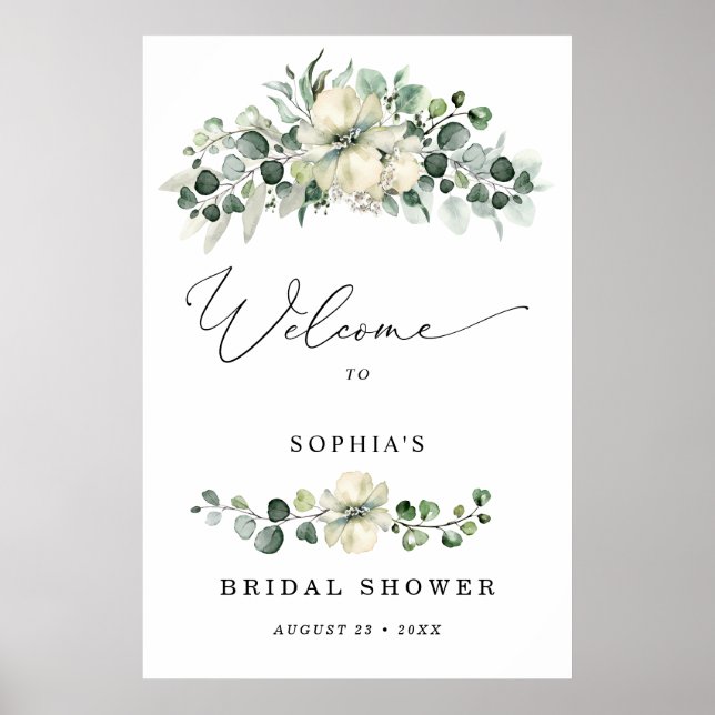 Poster Greenery Eucalyptus Bridal Shower Welcome   (Frente)
