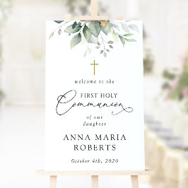 Poster Greenery, Eucalyptus, First Holy Communion Welcome