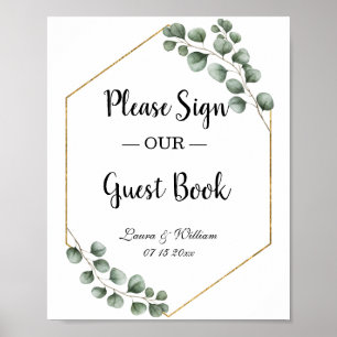 Poster Greenery Eucalyptus Glitter Sinal de Guestbook