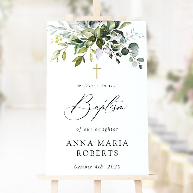 Poster Greenery, Eucalyptus Leaves, Boho, Baptism Welcome (Criador carregado)