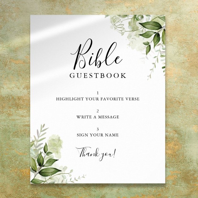Poster Greenery Floral Bíblia Sinal de Guestbook (Greenery Floral Bible Guestbook Sign)