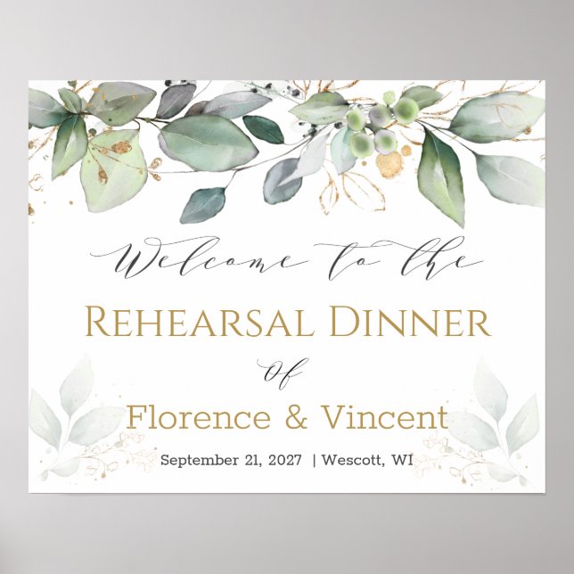 Poster Greenery foliage Rehearsal Dinner Welcome Sign (Frente)