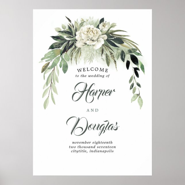 Poster Greenery Garland Botanical Wedding Sign (Frente)
