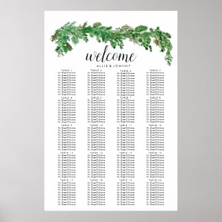 Poster Greenery Garland Seating Chart Wedding Sign Edit