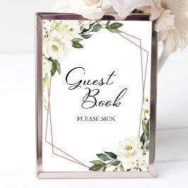 Poster Greenery Geometric White Floral Guest Book Sign