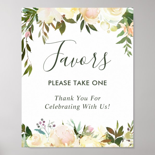 Poster Greenery Ivory White Floral Casamento Favorito Sin (Frente)