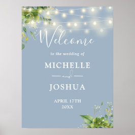Poster Greenery Lights Dusty Blue Wedding Sign