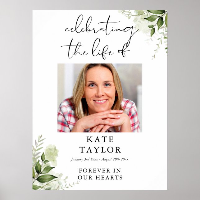 Poster Greenery Memorial Celebration Of Life Photo (Frente)