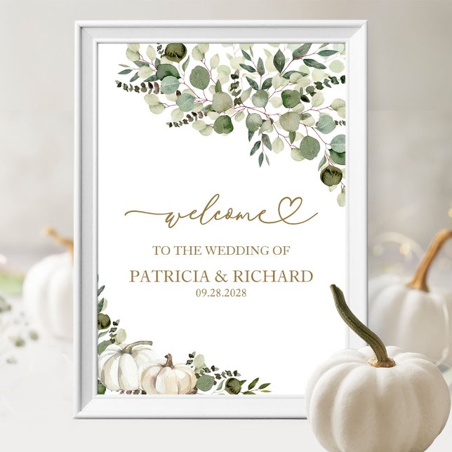 Poster Greenery Pumpkin Casamento outono Bem-vindo (Criador carregado)