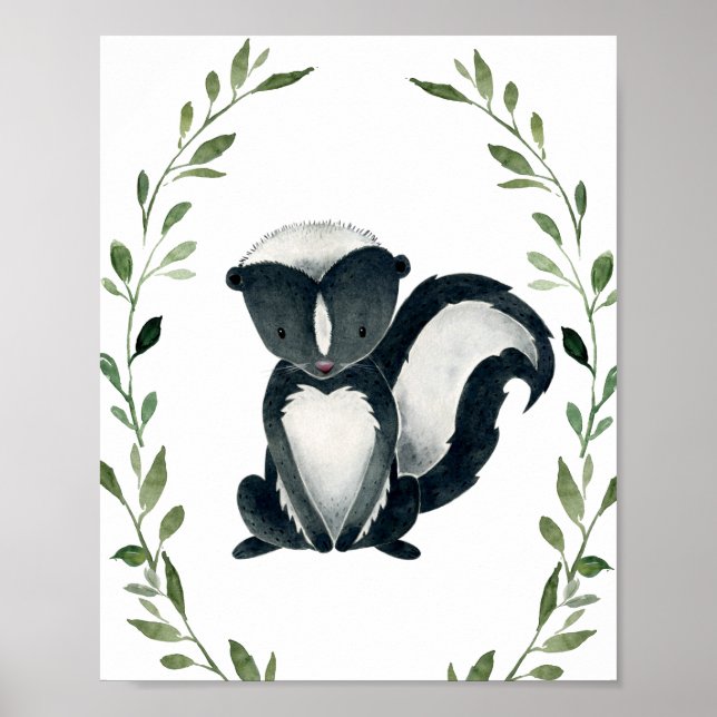 Poster Greenery Skunk Woodland Animal Nursery Wall Art (Frente)