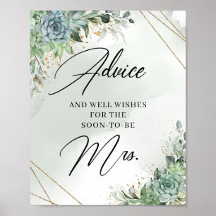 Poster Greenery suculenta Conselhos para a futura Sra.