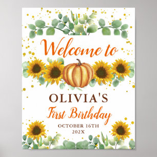 Poster Greenery Sunflower Pumpkin Outono Aniversário Bem-