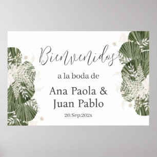 Poster Greenery Wedding Sinal de boas-vindas Espanhol