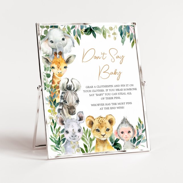 Poster Greenery Wild One Safari Não diga amor (Safari Baby Shower Don't Say Baby)