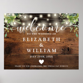 Poster Greenery Wood String Lights Wedding Welcome Sign
