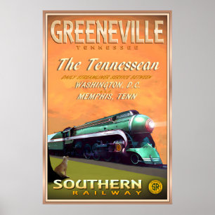 Poster GREENEVILLE Tennessee Viagem de Ferrovia do Sul