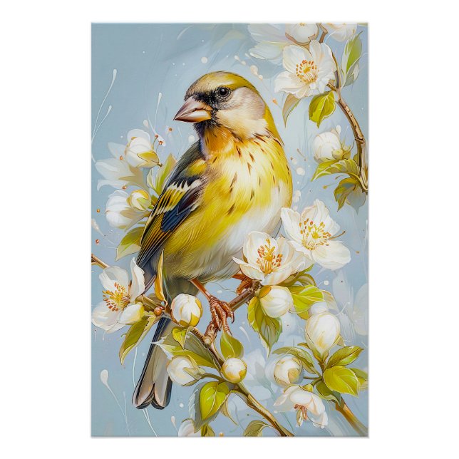 Pôster Greenfinch Europeu nas Cores da Natureza (Frente)