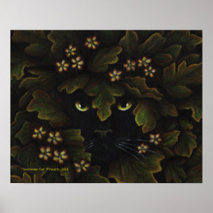 Poster Greenman Black Cat Nature Art