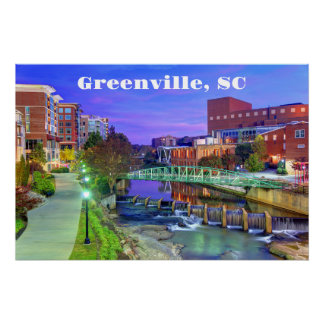 Pôster Greenville, Carolina do Sul, Rio Reedy à Noite
