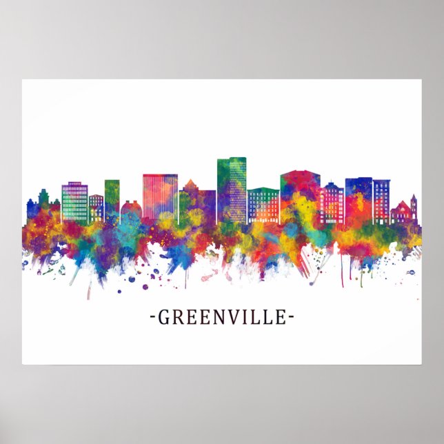 Poster Greenville Carolina do Sul Skyline (Frente)
