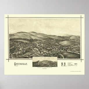 Pôster Greenville, mapa panorâmico do NH - 1886