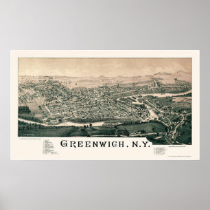 Poster Greenwich, mapa panorâmico de NY - 1885