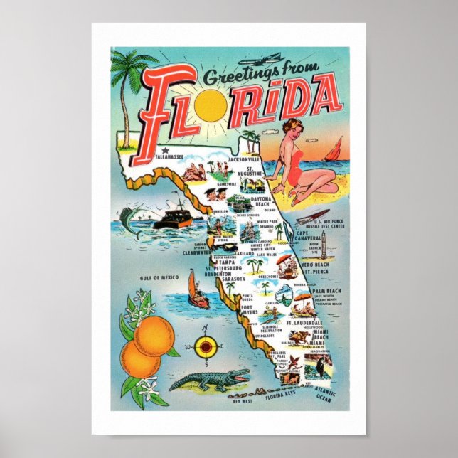 Poster Greetings From Florida 8x12 Print (Frente)