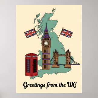 Poster Greetings from the UK British Landmarks Travel