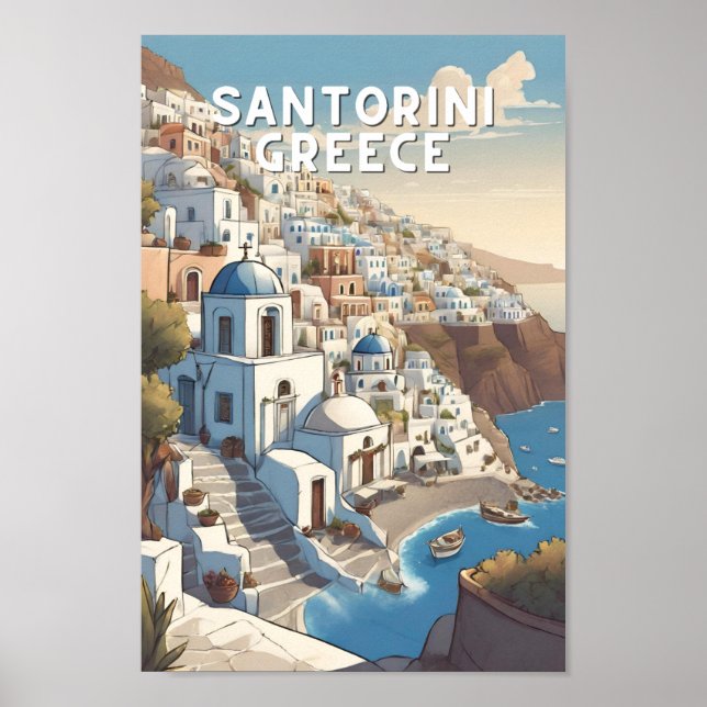 Poster Grego Santorini - viagem azul-ilha verde (Frente)
