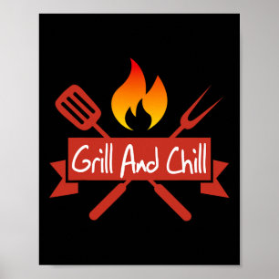 Poster Grelha E Enchimento De Comida De Churrasco Engraça