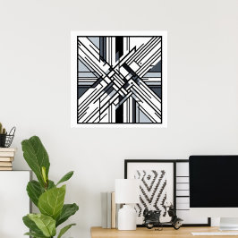 Poster Grelha Monocromática X - Arte Geométrica de Linha