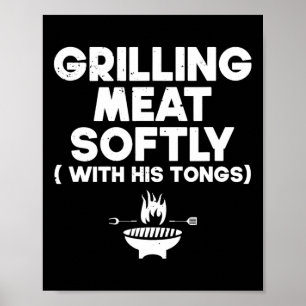 Poster Grelhando carne suavemente com sua pinça churrasco