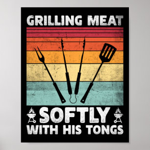 Poster Grelhando carne suavemente com sua pinça de grelha