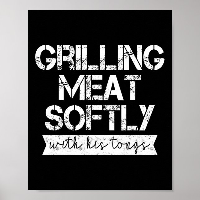 Poster Grelhando Carne Suavemente Com Sua Pinça Grelhar D (Frente)