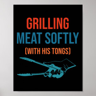 Poster Grelhando Carne Suavemente Com Sua Pinça Parte De 