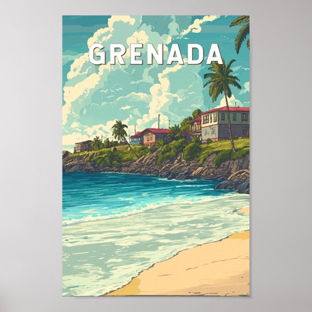 Poster Grenada Illustração Viagem Art Vintage (Frente)