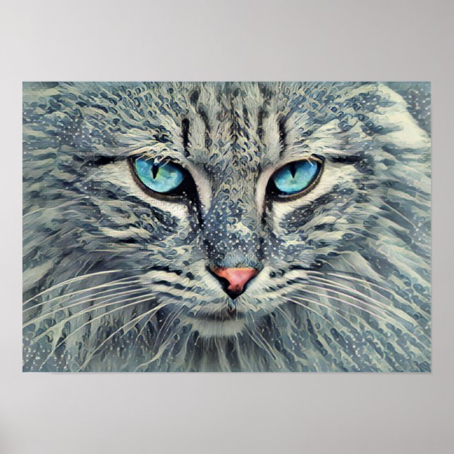 Poster Grey Tabby Cat-Blue Eyes (Frente)