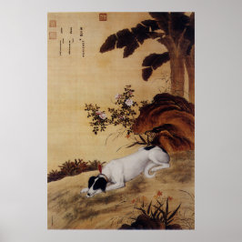 Poster Greyhound Chinês Vintage sob Árvore de Banana