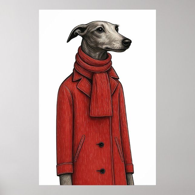 Poster Greyhound in Winter Coat, Stylized Drawing (Frente)