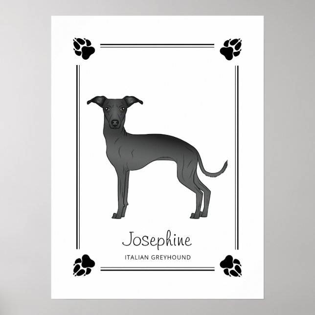 Poster Greyhound Italiano Preto Com Peças E Texto Persona (Frente)