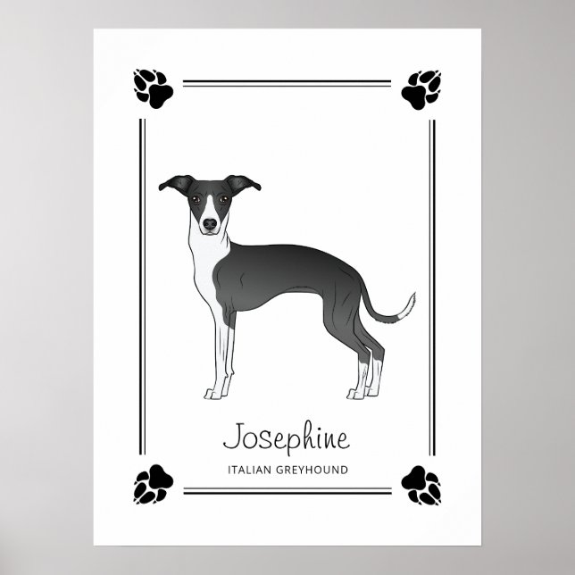 Poster Greyhound Italiano Preto E Branco Com Pistas E Tex (Frente)