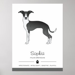 Poster Greyhound Italiano Preto E Branco Com Texto Person