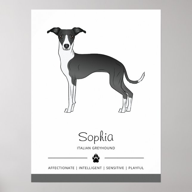 Poster Greyhound Italiano Preto E Branco Com Texto Person (Frente)