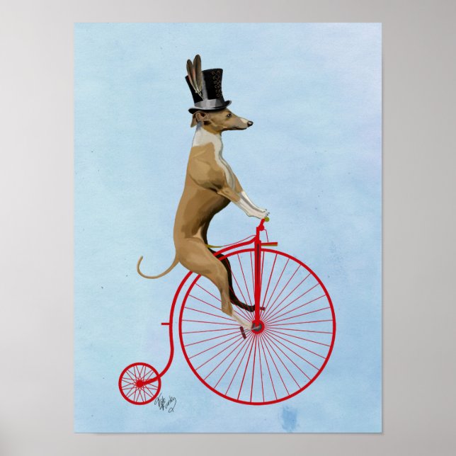 Pôster Greyhound na bicicleta Red Penny Farthing (Frente)