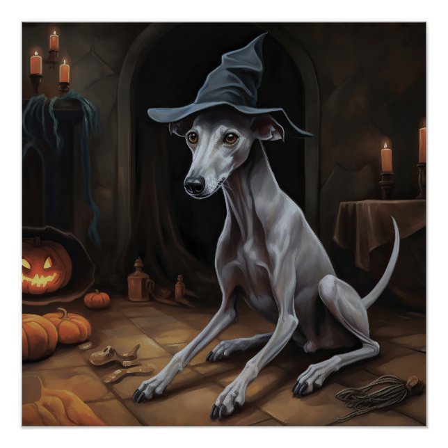 Pôster Greyhound Pumpkins Halloween Assustado (Frente)