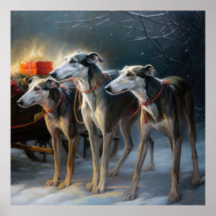 Poster Greyhound Snowy Sleigh Decência de Natal