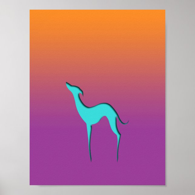 Pôster Greyhound Whippet blue silhouette colorido (Frente)