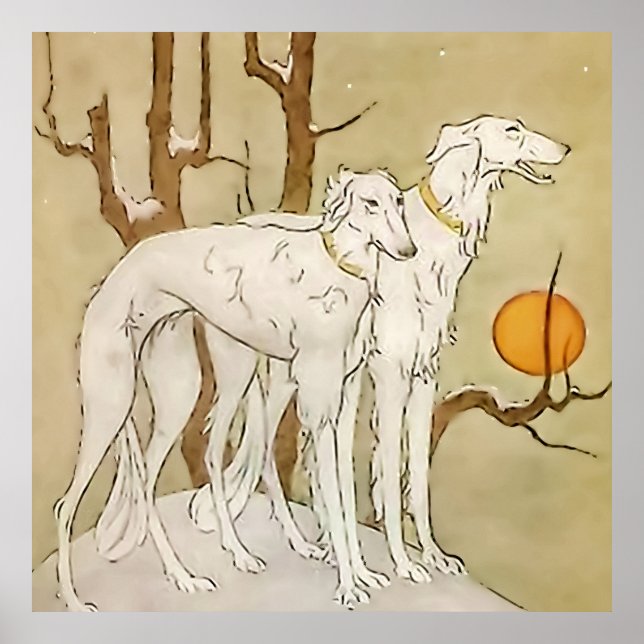 Poster “Greyhounds in Winter” de Marjorie Miller (Frente)