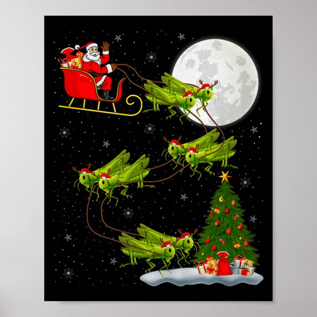 Poster Grhopper Santa Sleigh Flying Funny Magical Christm (Frente)