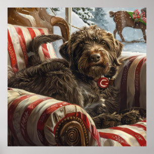 Poster Griffon de pelo duro de caça no Natal Festivo
